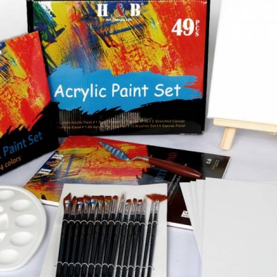 49 Pcs Acrylic Colour Paint Set Art Painting Set With Canvas Board ,Paintbrush,Palette For Artist and Kids