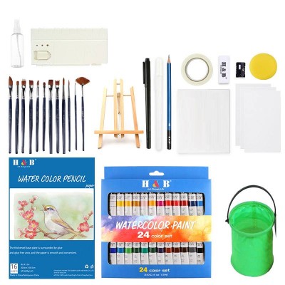 Professional Artists Watercolor Paint Set with acrylic brushes